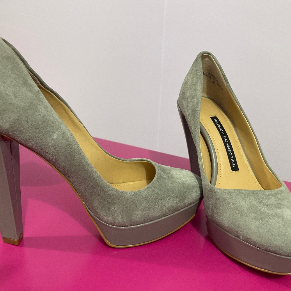 French Connection grey suedes heels